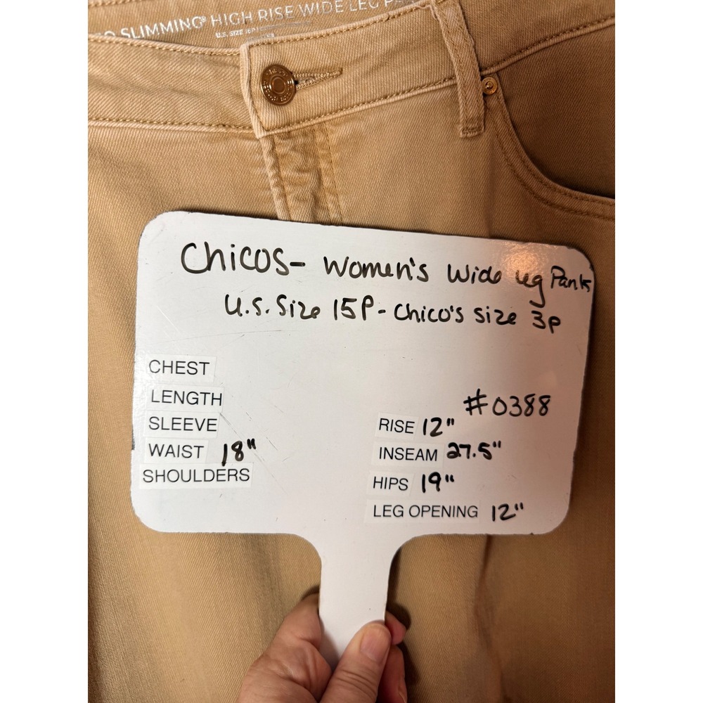 Chicos So Slimming High Rise Wide Leg Pants Tan Floral Butterfly Embroidered 3P - Picture 6 of 12